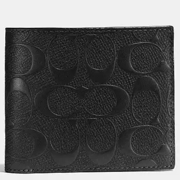 Coach Men’s Wallet 3-in-1 Black Leather Embossed. COACH box, bag, & sticker seal - Picture 4 of 11